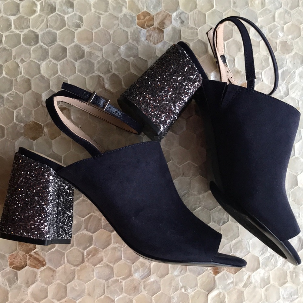 Nine West Blue peep toe 3.5” shimmer heel sandals - Picture 3 of 6
